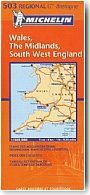 Carte Michelin Pays de Galle, Midlands, Angleterre Sud Ouest. 1/400 000